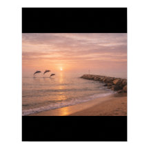 Golden Sunset Dolphins Beach Canvas Wall Art | Coa