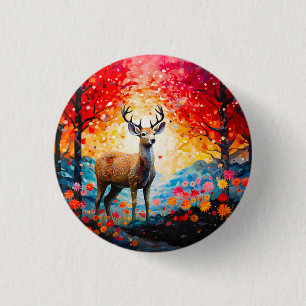 Golden Sunset Floral Fall Forest Deer 3 Cm Round Badge