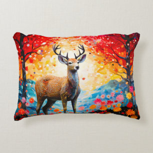 Golden Sunset Floral Fall Forest Deer Decorative Cushion