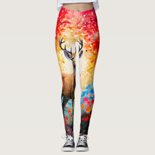 Golden Sunset Floral Fall Forest Deer Leggings