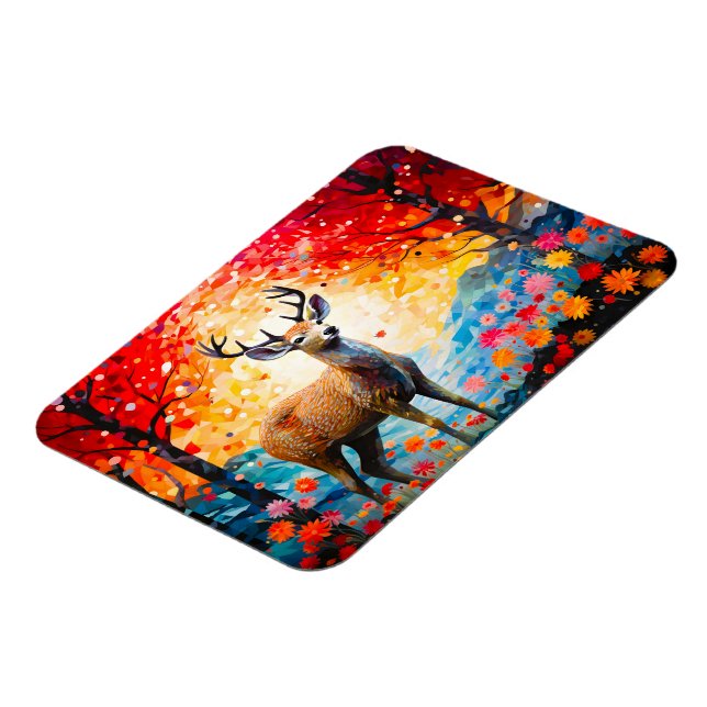 Golden Sunset Floral Fall Forest Deer Magnet (Left Side)