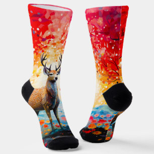 Golden Sunset Floral Fall Forest Deer Socks