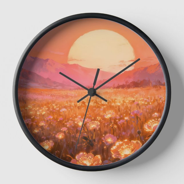 Golden Sunset Flower Wall Clock (Front)