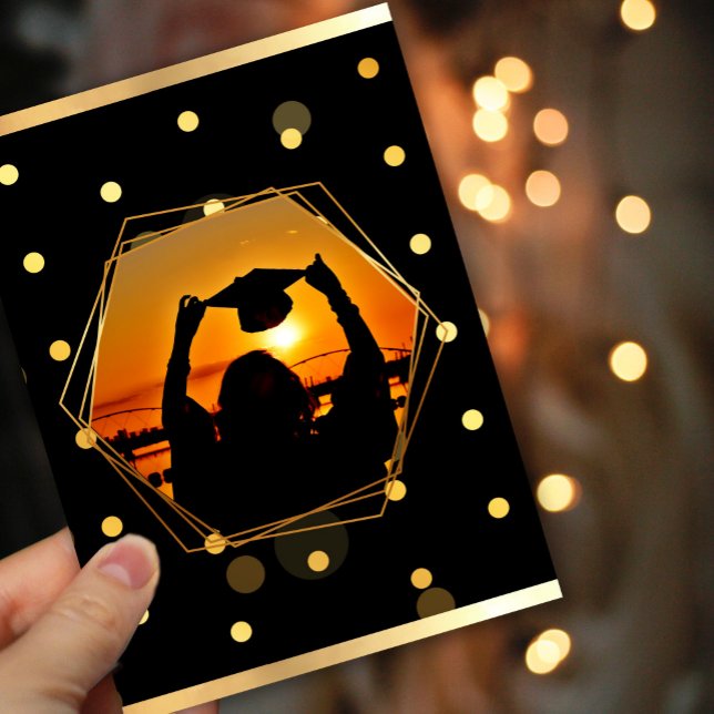 Golden Sunset Graduation  Invitation (#graduationsunset #zazzlemade #addphoto #classof2025 #blackandgold #luxury #romantic)