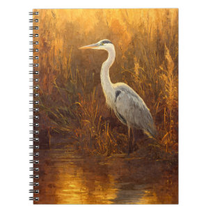 Golden Sunset Heron Marsh Reflection Art Notebook