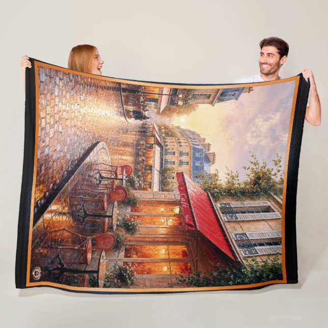 Golden Sunset Light On A Rainy Town Café Fleece Blanket (In Situ)
