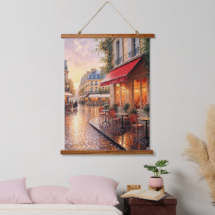 Golden Sunset Light On A Rainy Town Café Hanging Tapestry