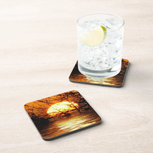 Golden Sunset Liquid Reflection Set of 6 Coaster