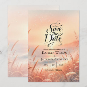 Golden Sunset Meadow Beach Wedding Save The Date