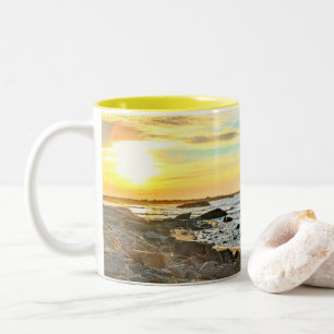 Golden Sunset Ocean Photo Nature photography Dad Two-Tone Coffee Mug