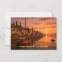 Golden Sunset Over Coastal Village Card