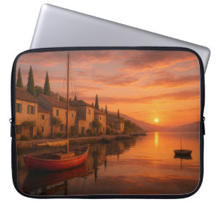 Golden Sunset Over Coastal Village Laptop Sleeve