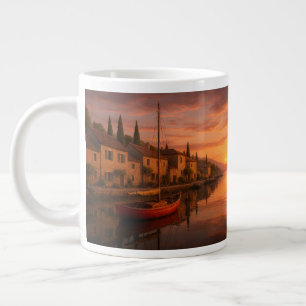 Golden Sunset Over Coastal Village Large Coffee Mug