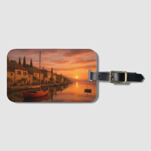 Golden Sunset Over Coastal Village Luggage Tag