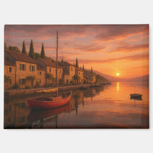 Golden Sunset Over Coastal Village Magnet