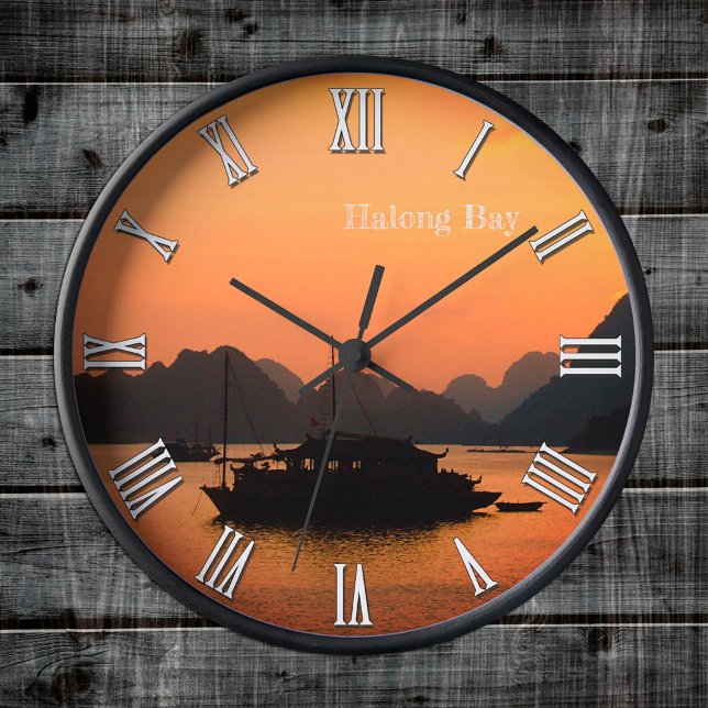 Golden Sunset over Halong Bay boats, Vietnam Sea Round Clock (Creator Uploaded)