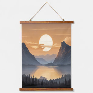 Golden Sunset Over Majestic Mountain Landscape Art Hanging Tapestry