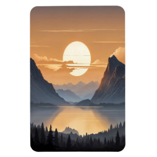 Golden Sunset Over Majestic Mountain Landscape Art Magnet