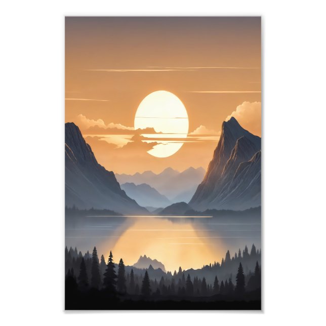 Golden Sunset Over Majestic Mountain Landscape Art Photo Print (Front)