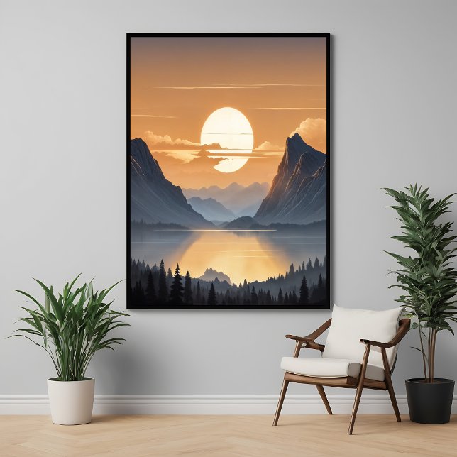 Golden Sunset Over Majestic Mountain Landscape Art Poster (Creator Uploaded)