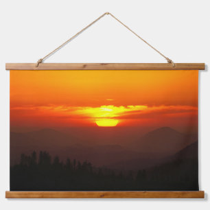 Golden Sunset Over Mountain Silhouettes Hanging Tapestry
