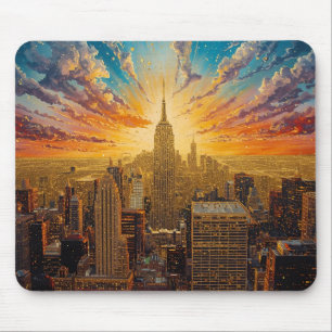 Golden Sunset Over New York City Skyline Mouse Pad