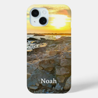 Golden Sunset Photo and Ocean during Dusk Name iPhone 15 Case
