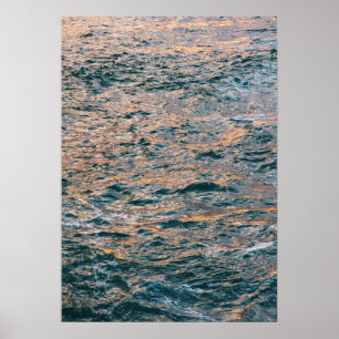 Golden Sunset Reflection on Ocean Waves - Tranquil Poster