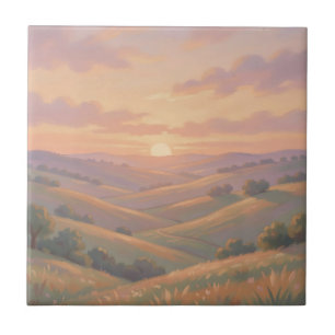 Golden Sunset Rolling Hills Pastel Landscape  Ceramic Tile