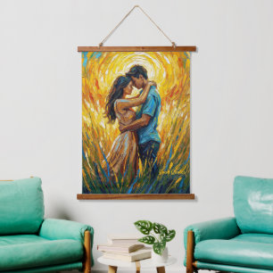Golden Sunset Romance Oil Painting Hanging Tapestry