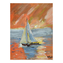 Golden Sunset Sailboat Impressionist