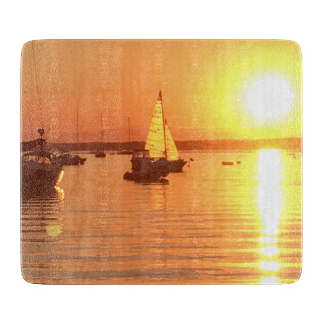 *~* Golden Sunset Sailboat Rhode Island Cutting Board (Front)