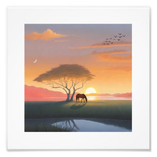 Golden Sunset Savanna Horse Peace Home Photo Print