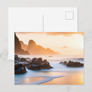 Golden Sunset Seascape Waves Postcard