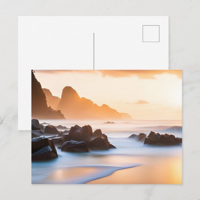 Golden Sunset Seascape Waves Postcard (Front/Back)