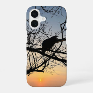 Golden Sunset Silhouette: Bird on Tree Branches iPhone 16 Case