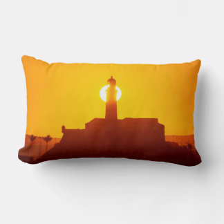 Golden Sunset Silhouette of Farol da Barra Salvado Lumbar Cushion