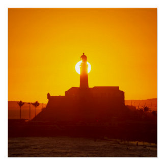 Golden Sunset Silhouette of Farol da Barra Salvado Poster