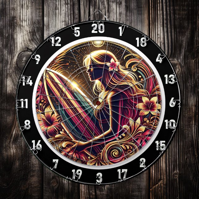 Golden Sunset Surfer with Neon Glow Dartboard (Creator Uploaded)