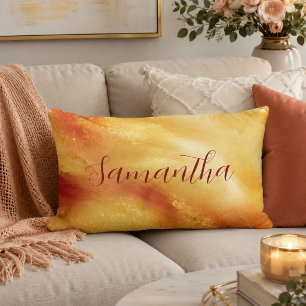 Golden Sunset Watercolor Name Lumbar Cushion