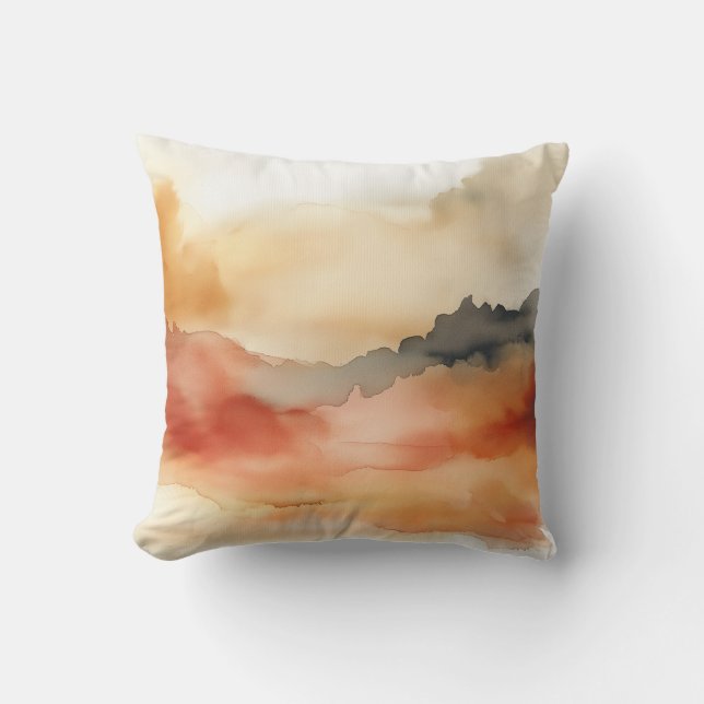Golden Sunset Watercolor Pillow (Front)