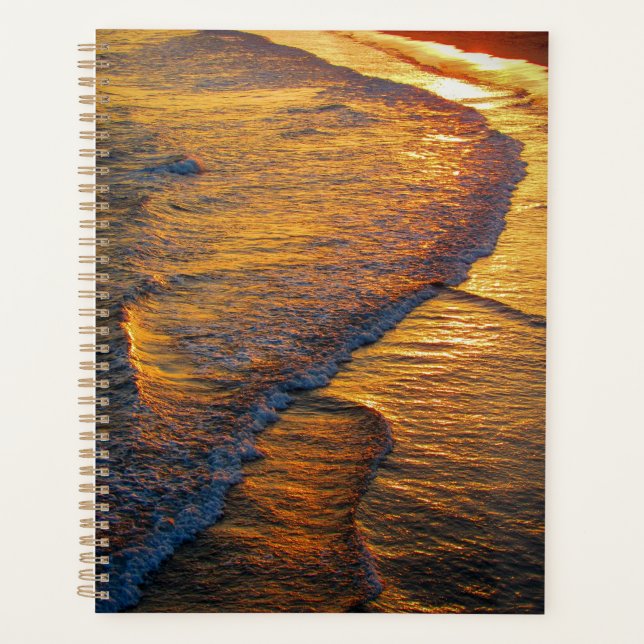 Golden Sunset Waves Notebook | Beach Journal Planner (Front)
