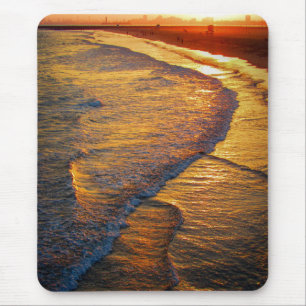 Golden Sunset Waves on the Beach Coastal Photo Mouse Pad