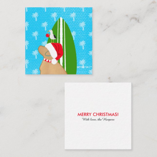 Golden Surf Dog Christmas Flat Gift Card (Front/Back)