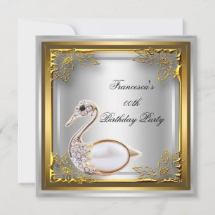 Golden Swan Elite Elegant Birthday Party White Invitation