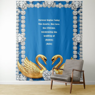 Golden Swan Heart Wedding Backdrop Theme Tapestry