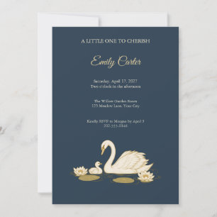 Golden Swan Water Lily Baby Shower Invitation