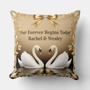 🦢 Golden Swan Wedding Home Romance Cushion