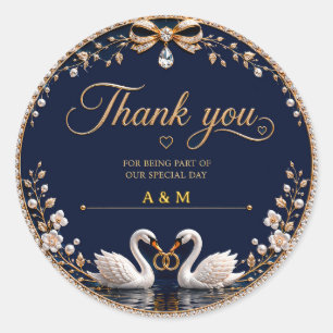 Golden Swan Wedding Rings Monogram Celebration Classic Round Sticker