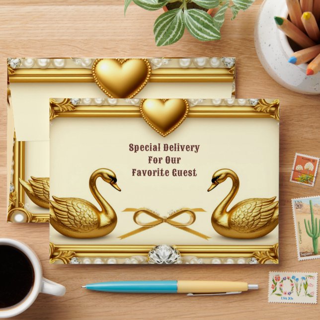Golden Swan Wedding Stationery Envelope (Desk)